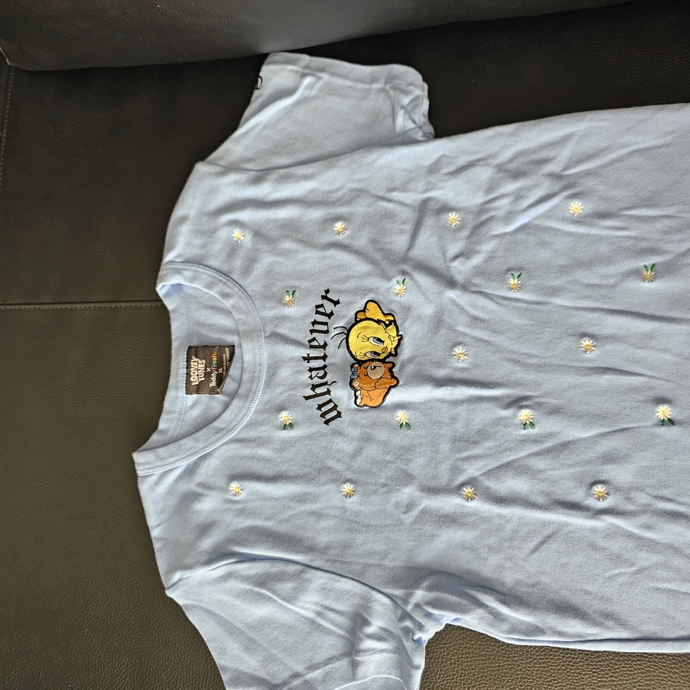 Looney Tunes X Teddy Fresh. Light Blue Tee with Bear and Floral Design